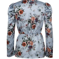 Fashion Princesse Fleurie Blouse Fleurie Bleu en Crêpe