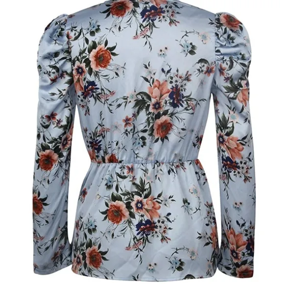 Fashion Princesse Fleurie Blouse Fleurie Bleu en Crêpe