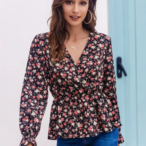 Online Princesse Fleurie Blouse Fleurie Coupe Péplum