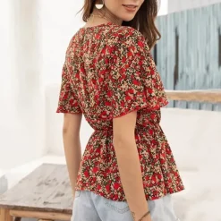 Shop Princesse Fleurie Blouse Rouge Fleurie Femme