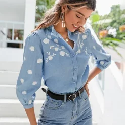 Hot Princesse Fleurie Chemisier Femme Fleuri Bleu
