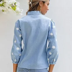 Hot Princesse Fleurie Chemisier Femme Fleuri Bleu
