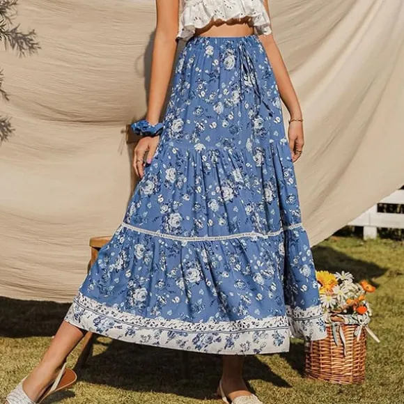 Cheap Princesse Fleurie Jupe Longue Fleurie Bleu
