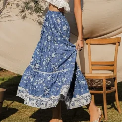 Cheap Princesse Fleurie Jupe Longue Fleurie Bleu