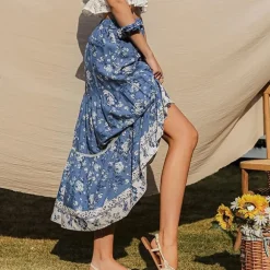 Cheap Princesse Fleurie Jupe Longue Fleurie Bleu