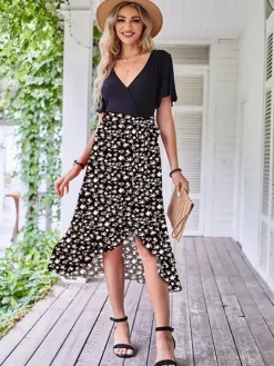 Sale Princesse Fleurie Jupe Longue Fleurie Noire