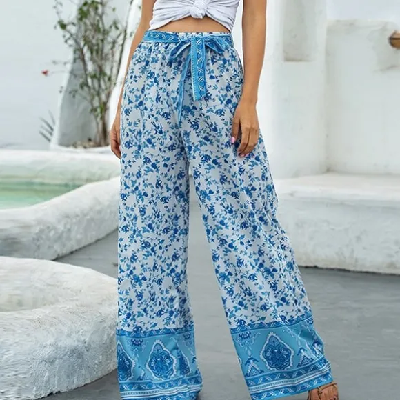 Store Princesse Fleurie Pantalon Bleu Fleuri