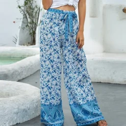 Store Princesse Fleurie Pantalon Bleu Fleuri