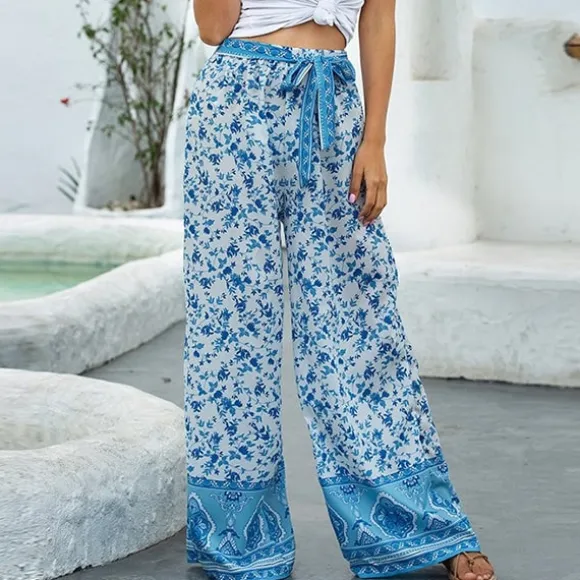 Store Princesse Fleurie Pantalon Bleu Fleuri