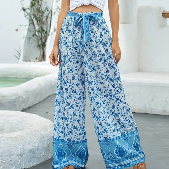 Store Princesse Fleurie Pantalon Bleu Fleuri