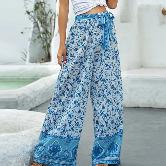 Store Princesse Fleurie Pantalon Bleu Fleuri