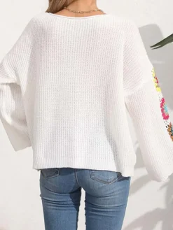 Hot Princesse Fleurie Pull Blanc Fleuri Femme