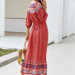 Clearance Princesse Fleurie Robe Bohème Fleurie Longue Rouge