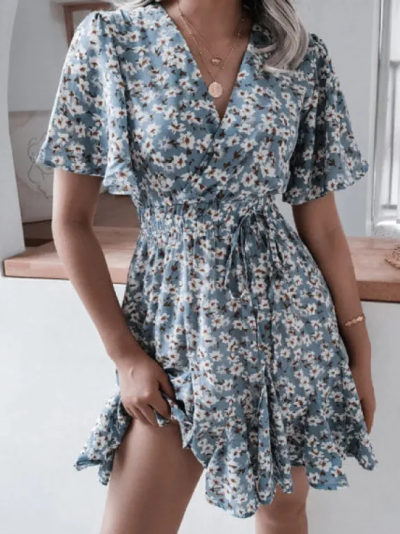 Sale Princesse Fleurie Robe Courte Fleurie Cache-cœur