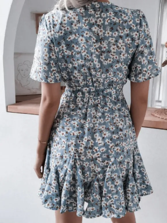 Sale Princesse Fleurie Robe Courte Fleurie Cache-cœur