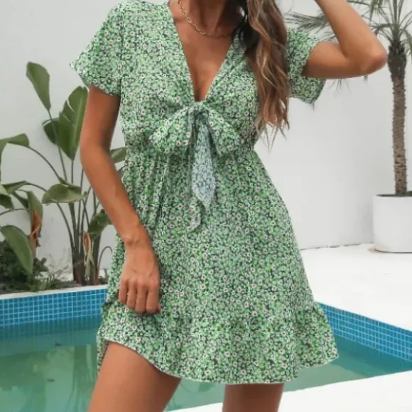 Hot Princesse Fleurie Robe Courte Fleurie Verte