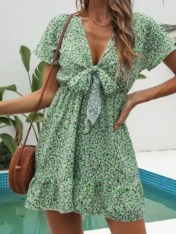 Hot Princesse Fleurie Robe Courte Fleurie Verte
