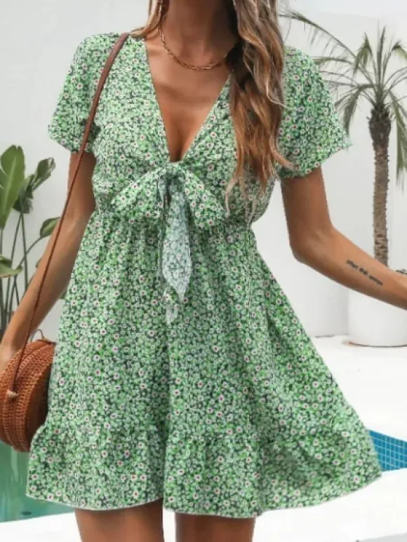 Hot Princesse Fleurie Robe Courte Fleurie Verte