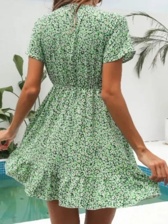 Hot Princesse Fleurie Robe Courte Fleurie Verte