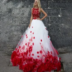 Fashion Princesse Fleurie Robe de Mariée Fleurs Rouges