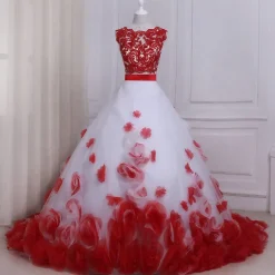 Fashion Princesse Fleurie Robe de Mariée Fleurs Rouges