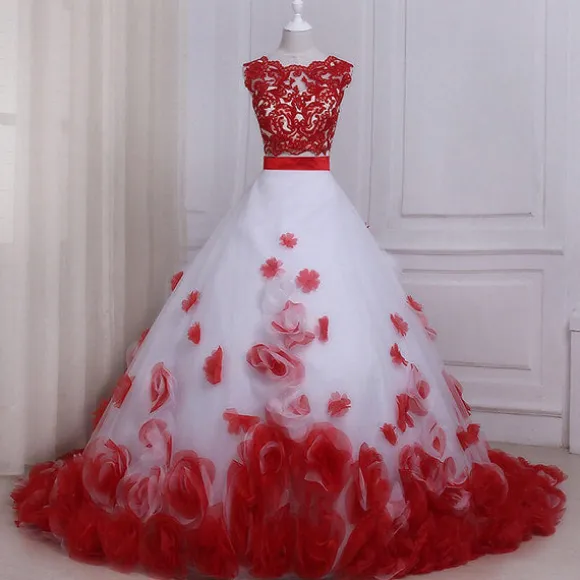 Fashion Princesse Fleurie Robe de Mariée Fleurs Rouges