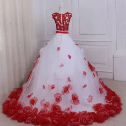 Fashion Princesse Fleurie Robe de Mariée Fleurs Rouges