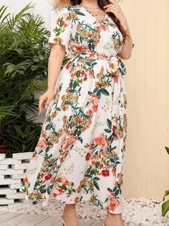 Flash Sale Princesse Fleurie Robe Fleurie Blanche Grande Taille
