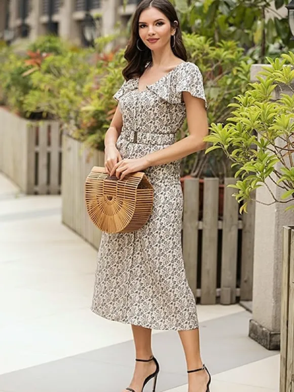 Flash Sale Princesse Fleurie Robe Fleurie Épaules Volantées