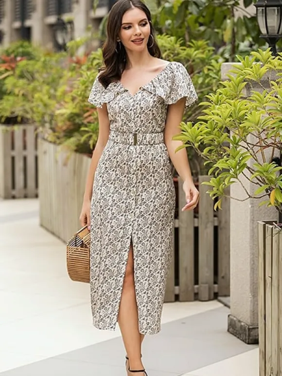 Flash Sale Princesse Fleurie Robe Fleurie Épaules Volantées