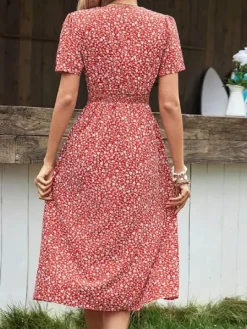 Clearance Princesse Fleurie Robe Fleurie Rouge Boutonnée