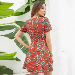 Flash Sale Princesse Fleurie Robe Fleurie Rouge Col V