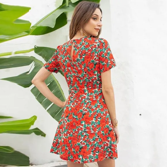 Flash Sale Princesse Fleurie Robe Fleurie Rouge Col V