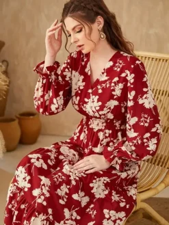 Discount Princesse Fleurie Robe Fleurie Rouge Manches Longues