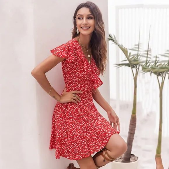 Online Princesse Fleurie Robe Fleurie Rouge Volants