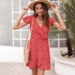 Online Princesse Fleurie Robe Fleurie Rouge Volants