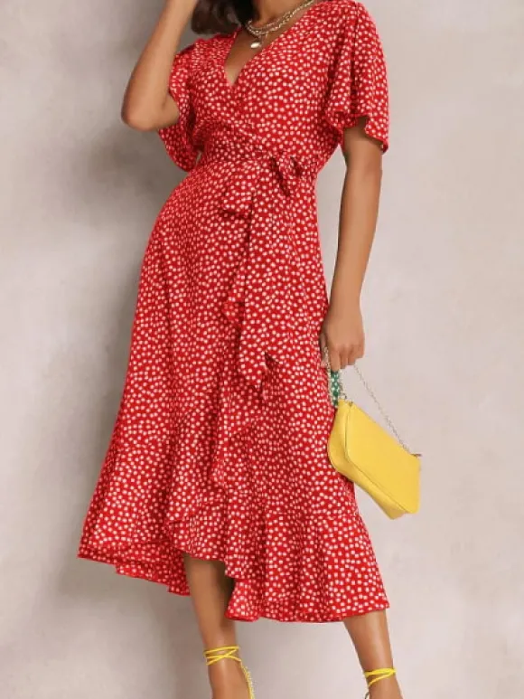 Sale Princesse Fleurie Robe Fluide Fleurie Rouge