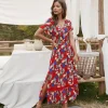 Sale Princesse Fleurie Robe Imprimé Fleuri Rouge