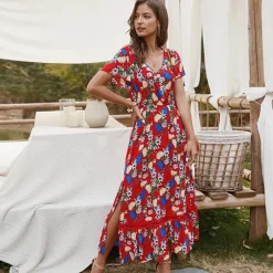 Sale Princesse Fleurie Robe Imprimé Fleuri Rouge