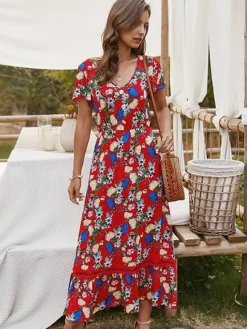 Sale Princesse Fleurie Robe Imprimé Fleuri Rouge