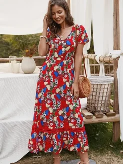 Sale Princesse Fleurie Robe Imprimé Fleuri Rouge