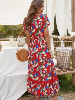 Sale Princesse Fleurie Robe Imprimé Fleuri Rouge
