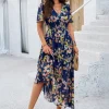 New Princesse Fleurie Robe Longue Bleu Marine Fleurie