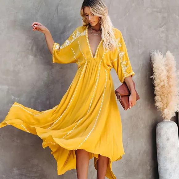 Clearance Princesse Fleurie Robe Longue Bohème Fleurs Brodées