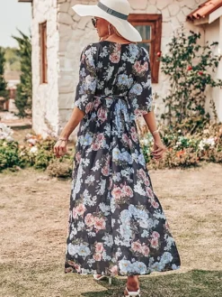 Flash Sale Princesse Fleurie Robe Longue Fleurie Échancrée