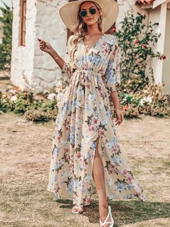 Flash Sale Princesse Fleurie Robe Longue Fleurie Échancrée