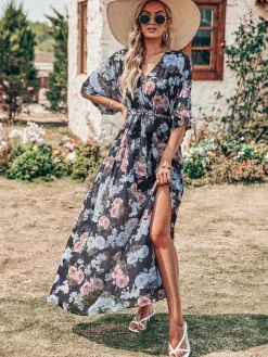 Flash Sale Princesse Fleurie Robe Longue Fleurie Échancrée