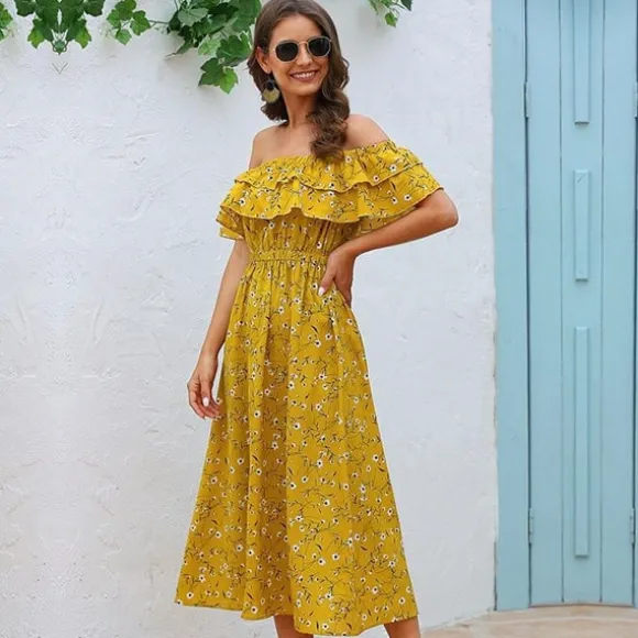 Shop Princesse Fleurie Robe Longue Fleurie Jaune