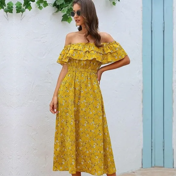 Shop Princesse Fleurie Robe Longue Fleurie Jaune