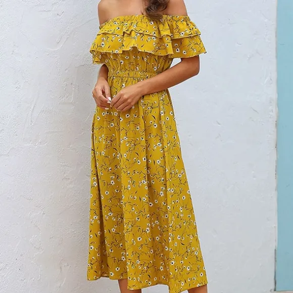 Shop Princesse Fleurie Robe Longue Fleurie Jaune